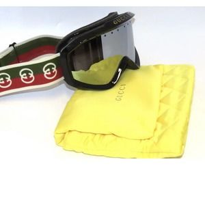 Gucci GG1210S 001 Ski Goggles Mask Black Green Red Silver Mirror Sunglasses